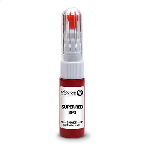 SD COLORS Kit de réparation pour stylo de retouche de peinture Super Red 3P0 20 ML avec pinceau à rayures Code couleur 3P0 Super Rouge