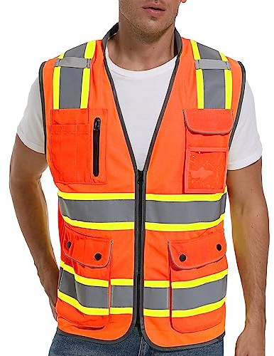 ArcRidge Reflective Safety Vest for Men and Women - High Visibility Construction Vest - Dual Tone Reflective Strips (Orange, X-Large)