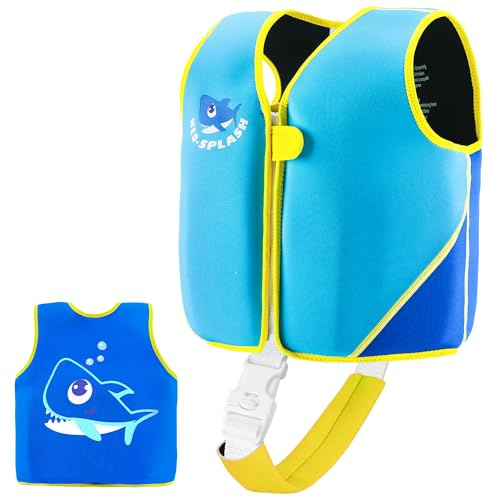 Giubbotto di nuoto per bambini e bambine, con cinghie di sicurezza regolabili, età 1-3 o 3-6 (220-Blue，3-6）