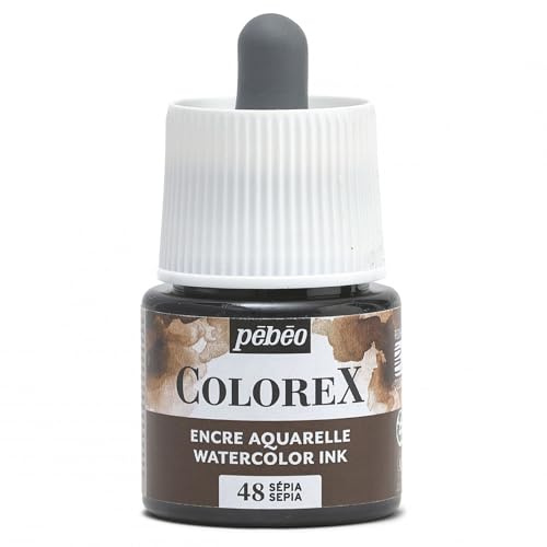 Pébéo - Colorex Ink 45 ML Sepia - Colorex Watercolour Ink Pébéo - Velvety Brown Ink Colour - Multi-Tool Drawing Ink All Supports - 45 ML - Sepia