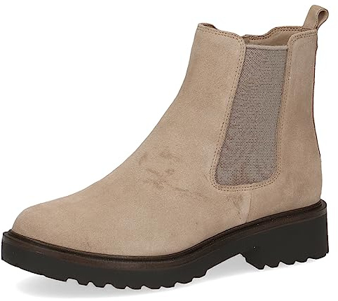 CAPRICE Damen Chelsea Boots Memotion aus Leder Flach Weite G, Beige (Sand Suede), 38 EU