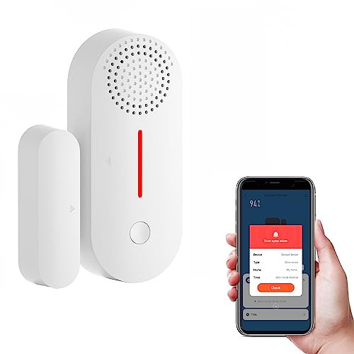 eMylo Alarma Puerta y Ventana, Sensor de Puerta WiFi con Control Remoto App Gratuito, Alarma de luz, temporización, no Requiere hub, Funciona con para Alarma antirrobo para el hogar