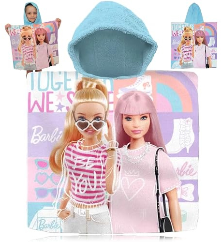 SRV Hub Barbie Girls Hooded Towel Poncho 120x60cm | Cotton Bathrobe for Pool, Surf, Bath | Quick Dry Beach Changing Towel for Kids Age 3-6 | Summer Holiday Essentials