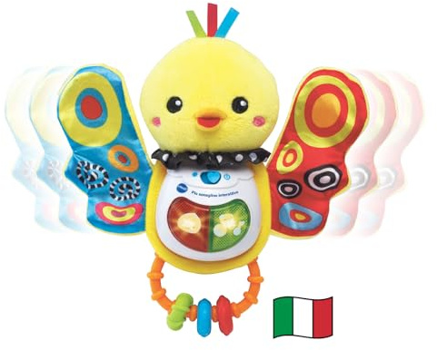 VTech Pio Sonaglino Interattivo, Sonaglio Neonato con Attivazione a Pulsante Luminoso, Gioco Neonato con 10 Melodie e 3 Canzoni, Sensore di Movimento, Lingua Italiana, Batterie Incluse, 3-24 Mesi
