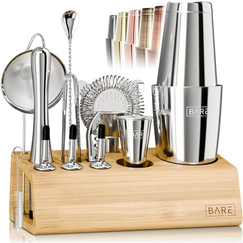 Kit de cocktail Pro | Kit de barman Mixology | Ensemble de 14 shaker à cocktail | Accessoires Martini Home Bartending Bar | Avec 35 cartes de recettes | Coffret cadeau (800 ml/28 oz Boston Shaker
