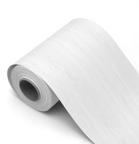 Peel and Stick White Wood Grain Wallpaper Border, Removable PVC Waterproof Wallpaper for Mirror Frame, Kitchen Tiles, Cabinet, and Home Décor (32.8ft x 3.9inch)
