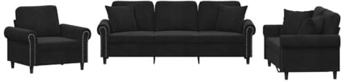 vidaXL Soffgrupp med kuddar 3 delar svart sammet, soffgrupp, vardagsrumssoffa, sammetssoffa, soffgrupper, vardagsrumssoffor, sammetssoffor