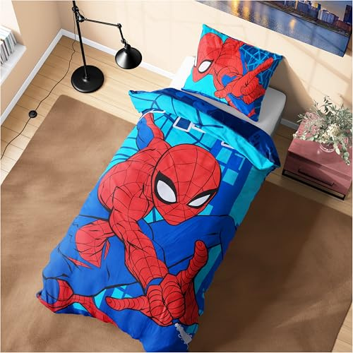 Marvel Spiderman påslakanset för pojkar och tonåringar, barnsängkläder 135 x 200 cm (blå spindelmannen)