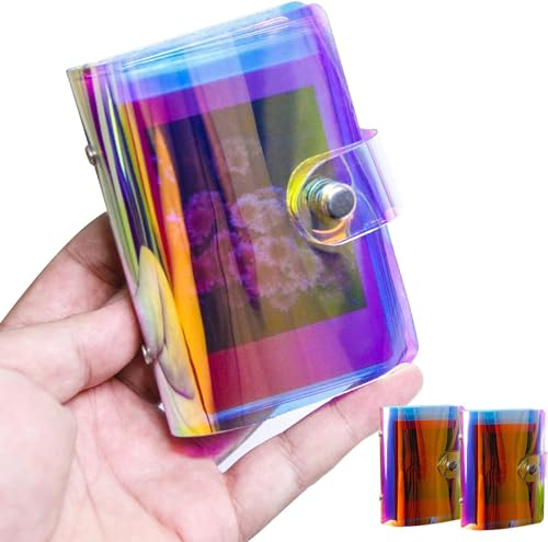 2 Pack Holographisches Mini-Fotoalbum, Kleines Fotobuch Kompatibel mit Fujifilm Instax Mini Style Film und Polaroid 2x3 Film,Kpop Fotokarte, Kreditkarte (36 Taschen)