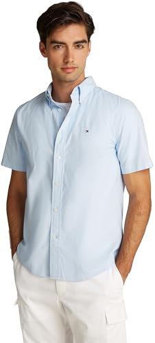 Tommy Hilfiger Men’s Short Sleeve Flex Poplin Solid Shirt, Blue (Sweet Blue), L