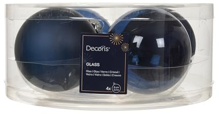 Kaemingk Weihnachtskugeln Glas 8cm 4 Stück - matt & glänzend transparent - Große Christbaumkugeln Weihnachtsbaumkugeln für Weihnachten - Christbaumschmuck & Weihnachtsbaumschmuck - Nachtblau