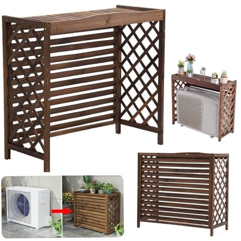 Cache Climatiseur Exterieur En Bois Support De Climatiseur Climatiseur Split Cache Clim Imperméable Et Protection Solaire Cache Climatiseur Vérandas Housse Climatiseur Extérieur Support Pot De Fleur(1