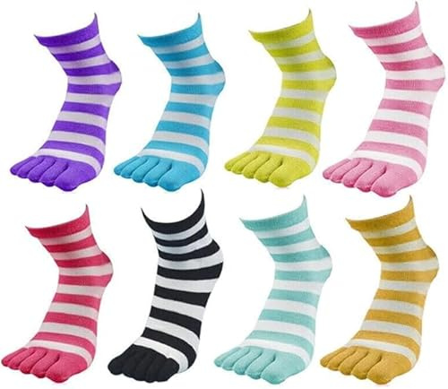 Zhiyu666 Women Five Finger Toe Socks,Womens Socks Multipack Ladies Socks,Soft Casual Breathable Knit Socks,Striped Cotton Five Finger Running Socks Size 4-8,6 pairs