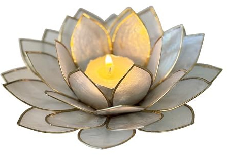 Moonshadow Handmade Capiz Shell Lotus Tea Light Holder, Elegant Flower Design with Natural Translucent Finish, Ideal for Home Decor, Meditation, Weddings & Serene Centerpieces, Natural
