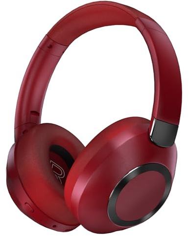Lankey Sound Kopfhörer Kabellos Bluetooth, Active Noise Cancelling Kopfhörer,100 Std Spielzeit 5.3 Bluetooth Kopfhörer mit ANC Modus, Hi-Res Audio, Tiefer Bass, Transport, Reisen, Studium, Rot