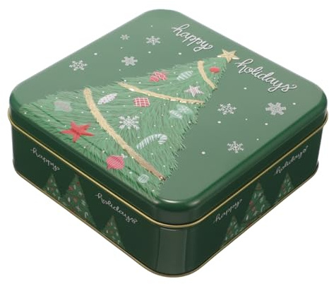 BESTYASH Boîte Métallique Biscuits de Noël Verte Coffret Créatif pour Bonbons et Cookies Rangement pour Famille et Amis