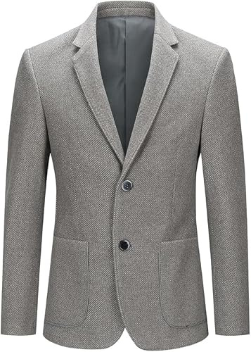 YOUTHUP kavaj herr ull jacka 2 knappar slim fit sportig kavaj vinter tweed blazer, GRÅ, M