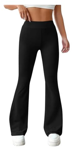 MyShoeStore Women Flared Stretch Bootleg Trousers Ladies Boot Cut High Rise Stretch Soft Fine Pull On Work Nurse Carer Work Bottoms Elasticated Waist Boot Leg Yoga Pants(Black, 14/31)