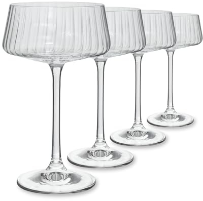 WUITOKI Martini Gläser, 4 Stück, 22cl, geriffeltes Kristallglas, spülmaschinenfest, stoßfest, Aperitifgläser, Cocktail