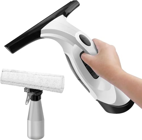 Aspirador de ventanas inalámbrico - Escobilla de goma eléctrica recargable de mano con batería de 2,2 mAh, tanque de agua de 150 ml, botella pulverizadora y paño, para mampara Without Extension Pole