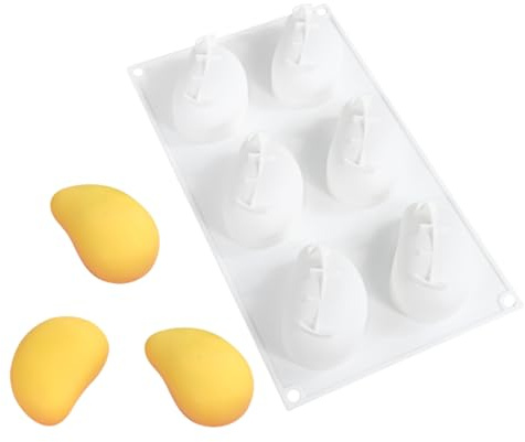 ANGOOD 3D Mango Silicone Molds, 6-Cavity Fruit Baking Mold for Mousse Cake, French Dessert, Pastry, Chocolate, Truffle, Non-Stick Easy Release Food Grade Silicone Mould (A_ Mango)