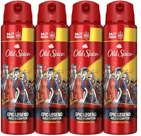Old Spice Desodorante Corporal En Spray Para Hombres 4x150 ml Seleccion, Fresco 24Horas, Todos Los Días Con Uso Diario, Perfume Duradero, Protección Contra El Mal Olor, 0% Sales De Aluminio