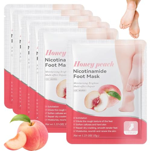 6 Pares Mascarilla Pies,Suave Mascarilla Pies Exfoliante,Unisex foot peel mask,Elimina Las Callosidades,Hidrata Intensamente Y Suaviza La Piel (Aroma A Melocotón)