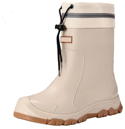 Generisch Y botas de lluvia de altura media, botas de goma impermeables para exteriores, diseño minimalista de molduras para senderismo y uso diario, beige, 40 EU