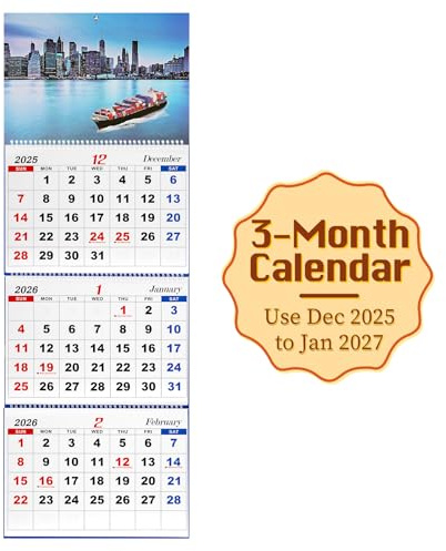 Trycooling 2026 Wall Calendar Calendar 2026 Monthly Calendar Large 3 Month Wall Calendar 2026 (Folded in a Month), 36 x 13, December 2025-January 2027, Perfect for Organizing & Planning (Style 1)