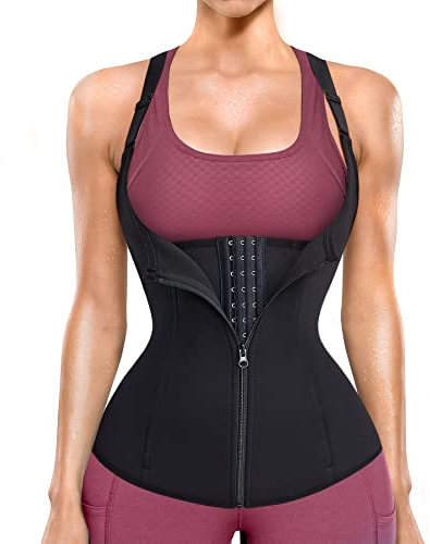 Gotoly Damen Unterbrust Korsett Figurformend Waist Trainer Bauchweg Tank-Top Shaping Taillenformer Verstellbar Oberteil Shapewear mit Haken (L, Schwarz)