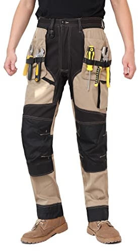 WORK IDEA Arbeitshosen männer, Hose mit multifunktionalen Taschen, Hose mit abnehmbaren Flugtaschen, mit Oxford-Knietaschen, Baumwollstretchhose