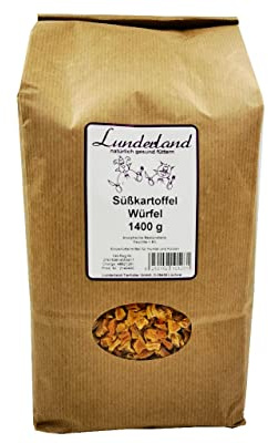 Lunderland Söt potatis kub 1 400 g foder för hundar och katter, grönsaksflingor