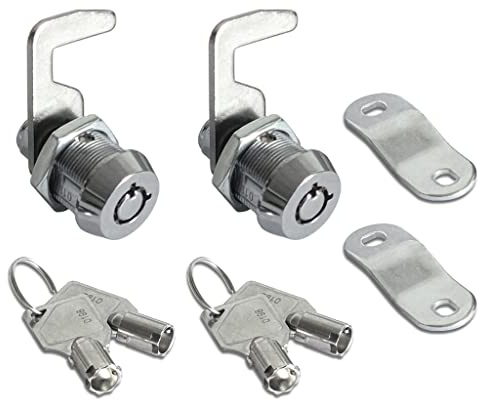 2 Pack Toolbox Lock 5/8 Tubular Cam Replacement Lock Hook Cam Keyed Alike with 4 Keys