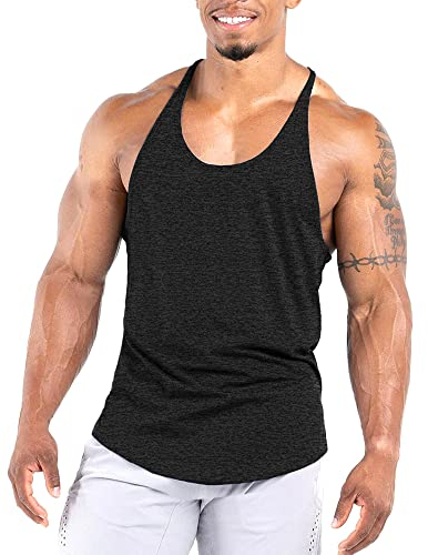 Agilelin Herren Muskel Stringer Tanktop,Gym Trainings Muskelshirts,Strecken Sport Shirts,Schnell Trocknende Fitness T-Shirt mit Y-Rücken(Schwarz，L)