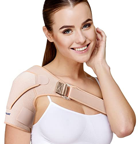 Suptrust Shoulder Brace for Women and Men: Shoulder Pain Relief Rotator Cuff Support Brace - Adjustable Fit Sleeve Wrap Relief for Shoulder Injuries and Tendonitis - One Size Regular(Pink)
