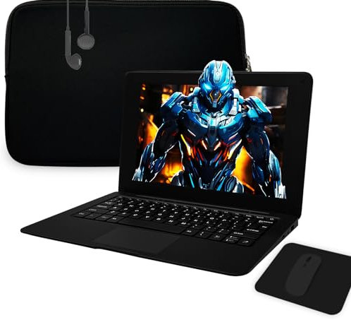 aichiw 10.1 Inch Laptop Windows 10 Quard Core Notebook Lightweight Mini Netbook Computer with Intel CPU 4GB RAM 64GB eMMC Storage, Laptop Sleeve, Wireless Mouse, Headphone(Black)
