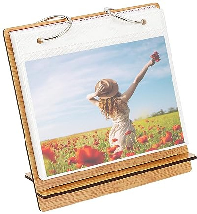 OLYCRAFT 14.5x15.4cm Foto Schreibtischalbum Holz Fotorahmen Hölzernes Flip Fotoalbum Desktop Präsentationsrahmen Tisch Bilderhalter Buchrahmen Für 12.7cm Foto Tischdisplay - 24 Taschen
