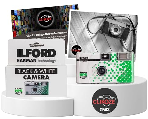 Disposable Camera Bundle with Ilford HP5 Black and White Single-Use Film Cameras with 27 Exposures X 2 and Clikoze Disposable Photography Tips Card