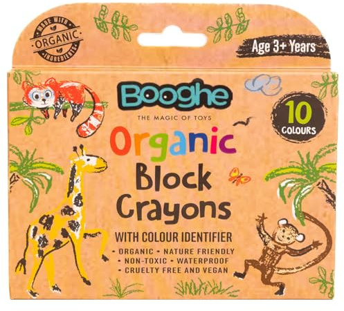 Booghe Crayones para niños con forma de bloque, crayones orgánicos, hechos con ingredientes orgánicos y colores de grado alimenticio, respetuosos con la naturaleza, no tóxicos, impermeables, paquete