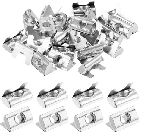 sourcing map 20Pcs M8 T Nuts Roll in Spring, T Nut with Spring Sheet Carbon Steel Nickel Plated for 3030/4040 Series Slot Aluminum Profile