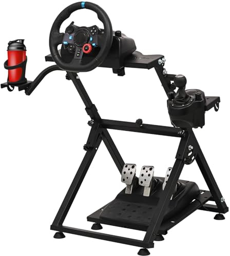 CXRCY Racing Wheel Stand with Cup Holder Height Adjustable & Foldable Steering Wheel Stand Compatible with Logitech G920 G29 G27 G25 Gaming Cockpit (Wheel and Pedals Not Included)