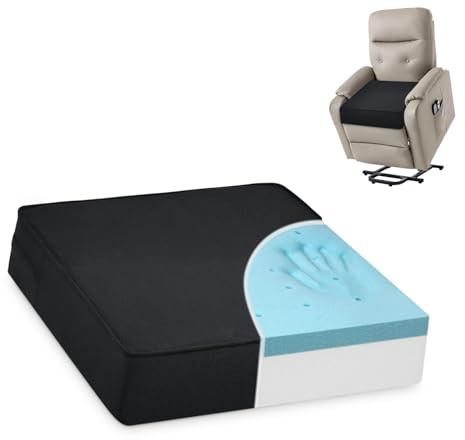 Shinnwa Gel Memory Foam Recliner Cushion for Elderly, Dual-Layer Foam Chair Pad, Extra Large Seat Cushion for Couch, Armchair, Wicker Chairs, Floor, 18 × 18 × 4in, Black