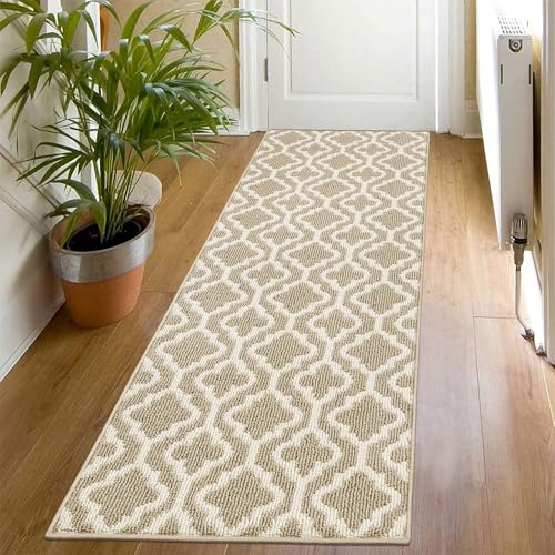 SHACOS Teppich Läufer 50x150 cm Läufer Flur rutschfest Teppichläufer Küchenteppich Waschbar Flur Läufer Teppich für Küche, Eingang, Esszimmer, Beige
