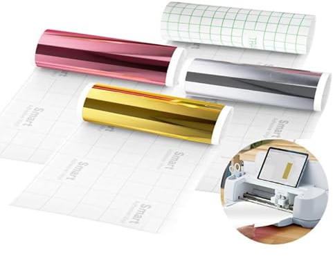 4 Rollen Smart Vinyl Permanent für Cricut Explore 3/Maker 3, Smart Adhesive Vinyl Permanent 33x100cm Metallic Chrom Gold Silber Roségold Transferfolie Vinylfolie zum DIY Fenster Tassen Autos Banner