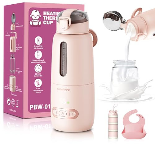Portable Bottle Warmer for Travel, Portable Milk Warmer with 15000mAh Battery, Fast Heating for Breast Milk and Formula, Baby Milk Warmer Set, Fast Charging & Cordless Milk Warmer for on The go(Pink)