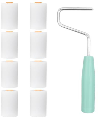 Juego de 9 rodillos de pintura, pequeños rodillos de pintura, de espuma, con arco, para suministros de pintura y muebles, 56 mm x 34 mm (8 rodillos + 1 soporte)