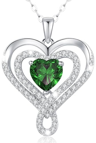 llyish Necklaces for Women Real 925 Sterling Silver Double Heart Necklace Birthstone Pendant Gold Jewellery Gifts for Women Mum Wife Birthday Valentines Anniversary Mothers Day