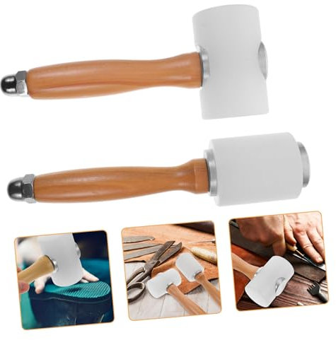 Sewroro Marteaux Pour Cuir Outils De Travail Du Cuir Certifiés Marteau En Nylon Manche Bois Antidérapant Maillet En Caoutchouc Impression Découpe Lot De 2 Pièces Usage Professionnel