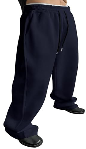 BFYSFBAIG Baggy Joggers Men Track Suit Jogging Bottoms Trousers Wide Leg Elastic Drawstring Waist Loose Fit Sweatpants with Pockets, Running Gym Daily Wear Casual Lounge Navy XL