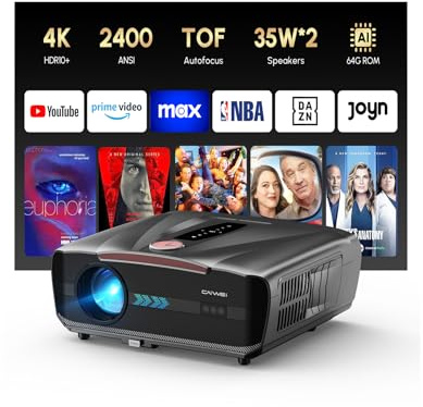 4K-Beamer für Tageslicht, 2400 ANSI-Lumen, HDR10+, Ultra HD, Smart-Beamer für Heimkino mit AI-PQ, WiFi 6 und Bluetooth 5.4, ToF-Autofokus, HDMI eARC, DD+, 64 GB, LED-Projektor für Gaming, A9TL